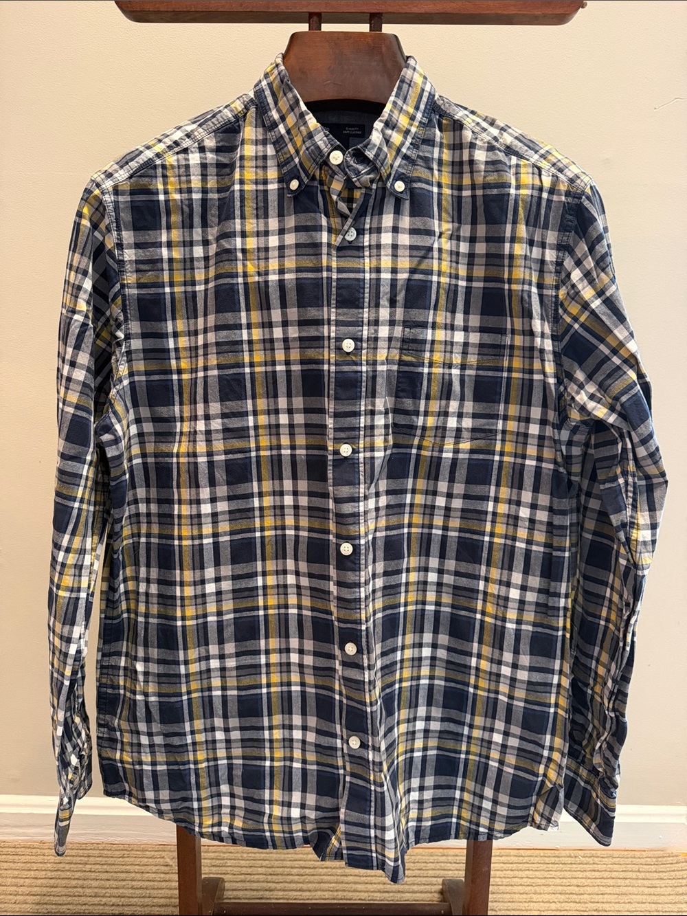 GAP Navy, White & Yellow Plaid Button-Down Shirt
